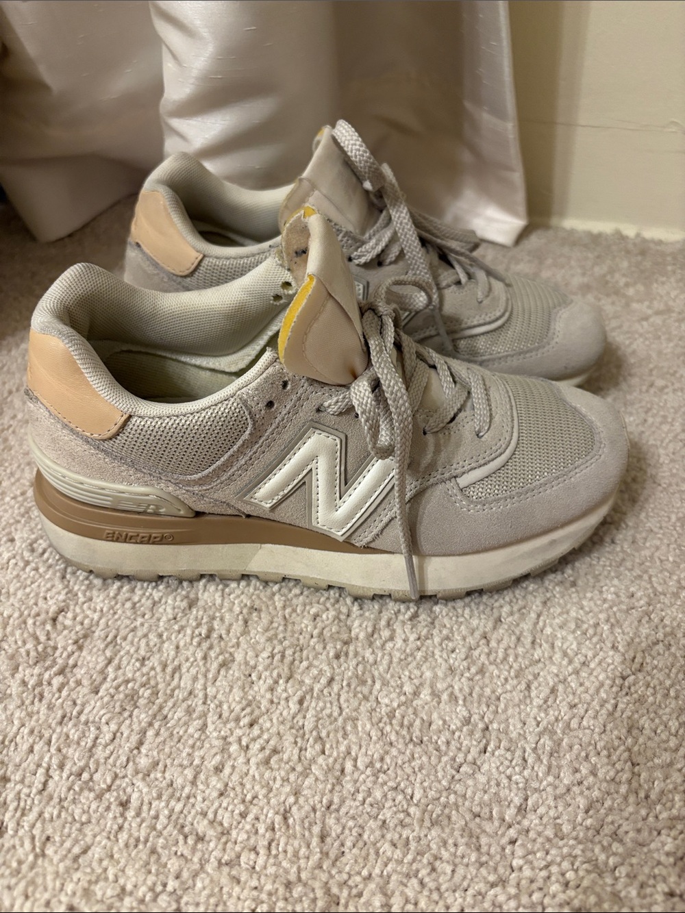 New Balance 574 Women's Beige and Tan Lace-Up Casual Sneakers